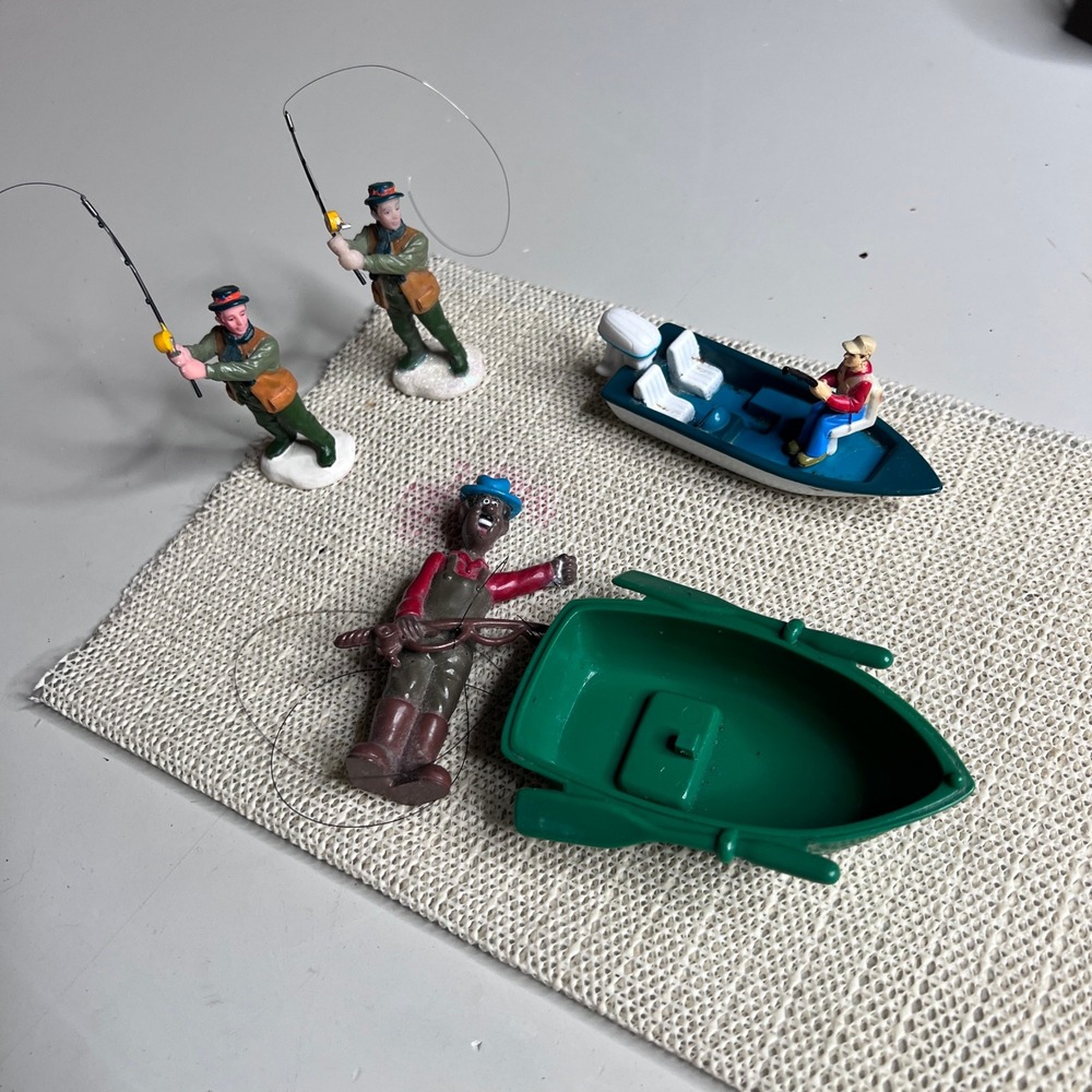 Lemax Christmas Village Fishing Figurines and Boats Set 6 Piece Mixed Lot